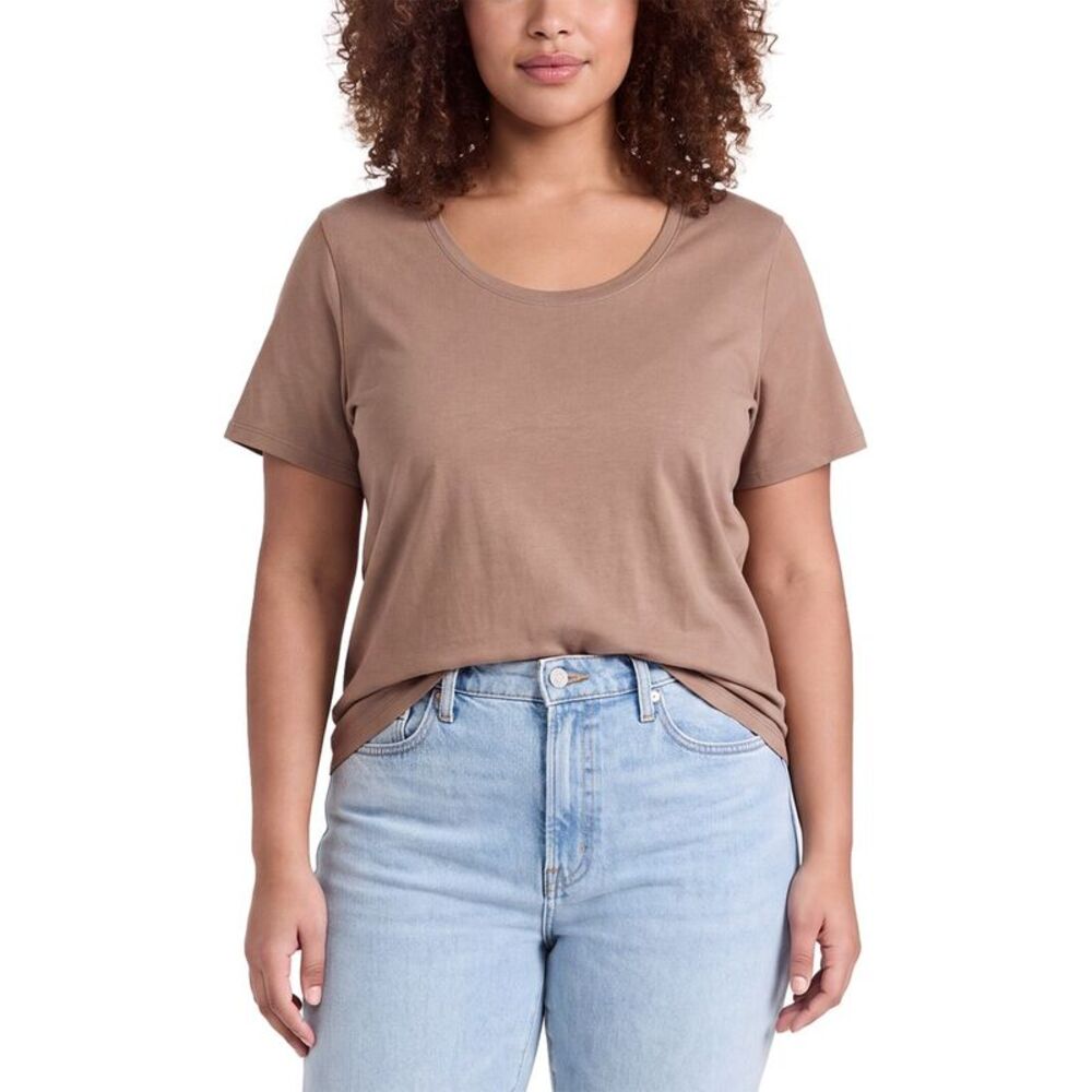 Eileen Fisher Womens Plus Round Neck T-Shirt, Brown
